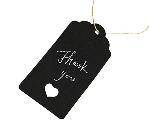 Cosanter 100 Stück Kraftpapier Etiketten Tags Geschenk Anhänge Papieranhänger Hängeetiketten Anhängeetiketten, ohne Schnüren, für Geschenke, zum Basteln, als Preis-Etiketten Rectangular With Heart Schwarz 9.5CM x 4.5 CM - 2