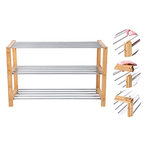 Songmics Schuhregal Schuhablage Schuhständer Schuhschrank Bambus-Edelstahl Badregal Regal 3 Etagen 80 x 50 x 30 cm LBS03N - 4