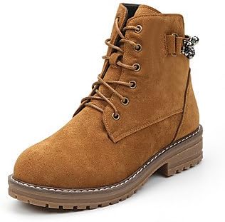Gll&amp;xuezi Women's Boots Combat Boots Fall Winter Nubuck leather Walking Shoes Casual Rivet Lace-up Chunky Heel Black Yellow Green 1in-1 3/4in, green, us5.5/eu36/uk3.5/cn35