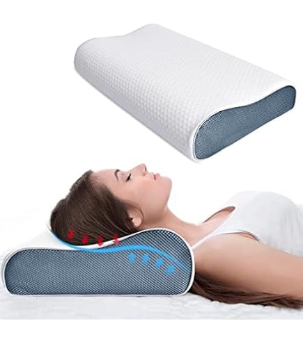 Oreiller Ergonomique Mémoire Forme 60x40x10cm - Pour Douleurs Cervicales - Dormeurs Dos/Côté/Ventre - Blanc