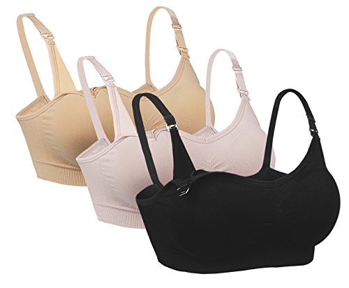 iLoveSIA 3Pack Women Maternity Nursing Bra Beige+Black+Pink XL Fit 36CD 38BC 40AB