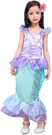 Mermaid tail Fancy Ruffle Sleeve Dresses for Girl Princess Christmas Party Dresses Ariel Bling Cosplay Costume - XXL - 140