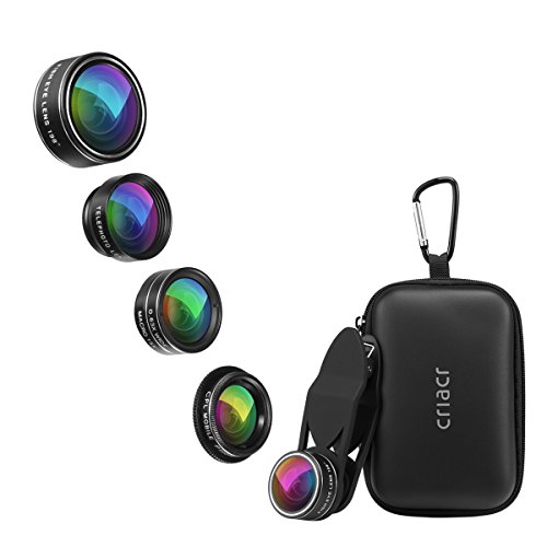 AMIR 5 in 1 Lenti Smartphone, 2X teleobiettivo + 198° fisheye + 0.63X Grandangolo +15X obiettivo macro + CPL obiettivo, per iPhone, SE, LG, HTC, Huawei, Samsung e altri smartphone