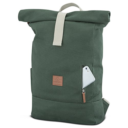 Johnny Urban Rucksack Damen   Herren Gr  n Roll Top Daypack aus Baumwoll Canvas - L  ssiger Vintage Tagesrucksack f  r Den Alltag - Wasserabweisend   