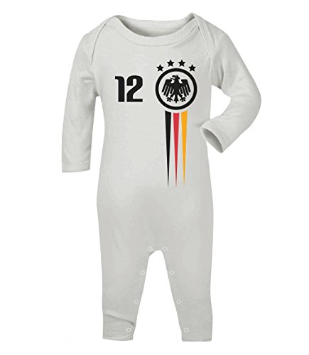 Fanartikel zur Fussball EM Frankreich Baby Geschenk Baby Strampler Strampelanzug 6 – 12 months Weiß