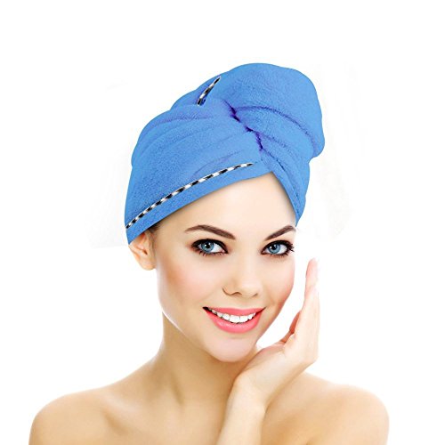 Jack & Rose Haar Turban Haartrockentuch Handtuch Kopftuch Duschhauben Haarpunzel Zuknöpfen saugfähigen Tuch Leichte Mikrofaser weiche Faser 60 * 25 cm Blau