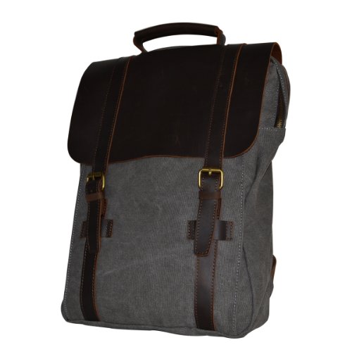 Vintage Rucksack,Estarer Canvas Leder Daypack/Laptoprucksack 15 Zoll Dunkel Grau - 6