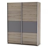 B 170 cm / H 203 cm / T 60 cm Schwebetürenschrank Sonoma Eiche grau 2 Türen B 170 cm Schiebetürenschrank Kleiderschrank Wäscheschrank Jugendzimmer Schlafzimmer Schrank