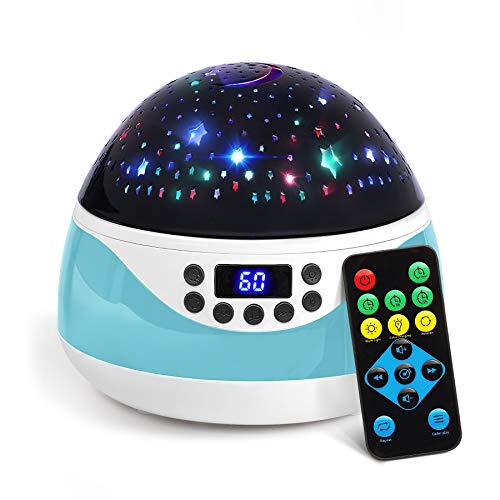 AnanBros Baby Star Projector with Timer Music, Rotating Remote Control Sensory Lights for Nursery Decorations, 9 Color Options Star Night Light for Kids Bedroom, Christmas Gift Birthday Present, Cyan