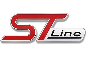 VICHEN Car Metal ST Line Emblem Front Grille Body Trunk Decoration Sticker Decal (Red silver Emblem), 10x3.5