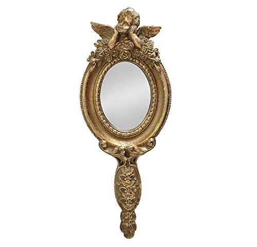 Clayre & Eef 62S073 Spiegel Handspiegel Kosmetikspiegel goldfarbig Engel ca. 14 x 30 x 2 cm