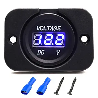 DC 12V LED Digital Display Voltmeter Car Voltage Gauge, Waterproof Digital Voltage Tester Gauge Meter with Round Panel for Marine Boat Vehicle ATV UTV Motorcycle Truck