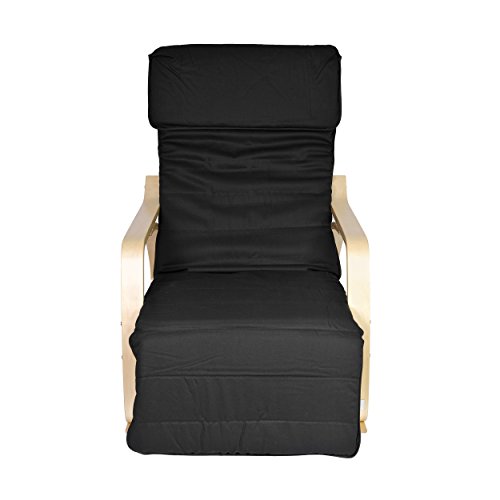 Mari Home - Melton Black Comfortable Relaxing Rocking Lounge Chair Armchair Washable Cotton Fabric Cushion with Adjustable Footrest