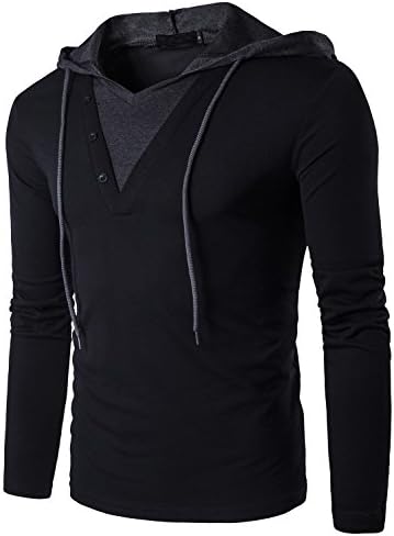 Men's Hooded T-Shirts Slim Fit Hoodies Long Sleeve Tops (B24-Black X-Large)