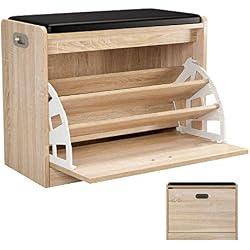 Homfa Étagère à Chaussures 3 Niveaux Meuble Banc de Rangement Chaussure et Salle de Bain Siège Tabouret pour Chausser Banquette (Chêne)