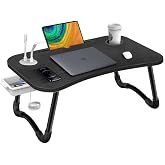 McStorey Katlanabilir Laptop Masası, USB Hub'lı LED Işıklı USB Fanlı Diz&uuml;st&uuml; Bilgisayar Sehpası, Tablet Standlı, Bardak Tutuc
