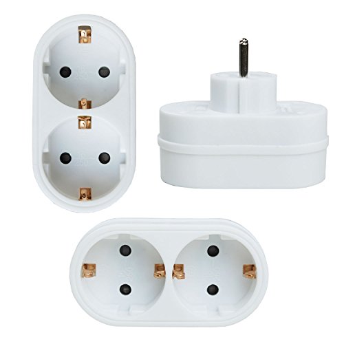 Preisvergleich Produktbild Steckdose / Doppelsteckdose, Doppelstecker , Mehrfachsteckdose, Mehrfachstecker, Multistecker, Adapterstecker / Zweifachstecker, Weiß - Senkrecht, vertikal