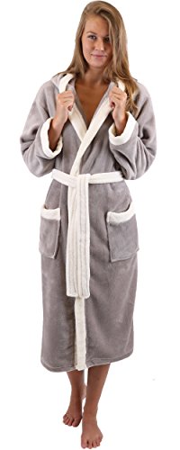 Betz leichter sportlicher Bademantel UNISEX Saunamantel mit Kapuze Damen Herren Farbe Beige oder Braun Größen S – XXL - 6