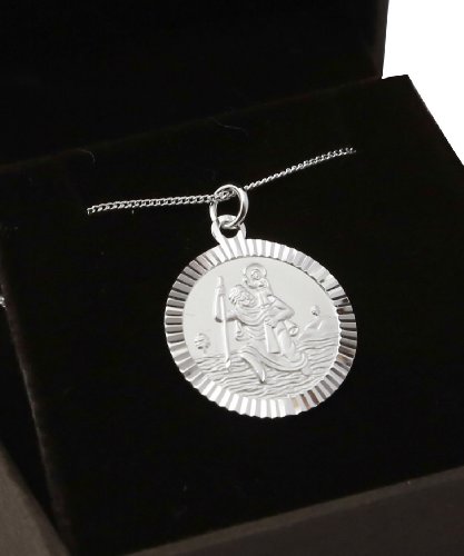 Small Sterling Silver St Christopher necklace. Hallmarked 925. With 18" sterling silver chain.