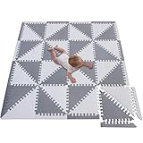 Espesor: 10 mm. meiqicool - Alfombra puzzle infantil para bebés de Foam (EVA), suelo extra acolchado para niños,Alfombras de Juegos Infantiles con Valla-Alfombra triangular Gris y blanco 050HUI