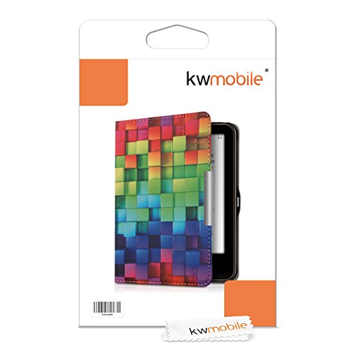 kwmobile Hülle für Tolino Vision 1 / 2 / 3 / 4 HD – Flipcover Case eReader Schutzhülle – Bookstyle Klapphülle Regenbogen Würfel Design Mehrfarbig Grün Blau - 7