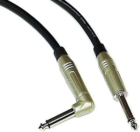 6m Instrument Lead Amphenol Slimline Jacks Right Angled to Straight, Twin Screen Cable Black