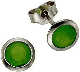 ZEEme 358220355 Women's Stud Earrings 925 Sterling Silver 8 mm with Green Jade