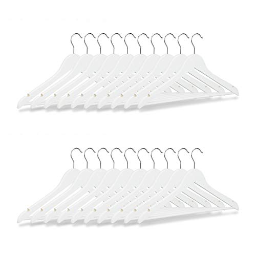Relaxdays Kleiderbügel Set Holz, 20er Pack Garderobenbügel, Hemden & Hosen, 360° drehbar, Bügel HxB 23 x 44 cm, weiß