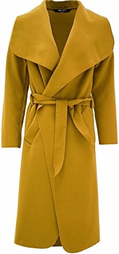 Comfylot Ltd® New Women's Italian Long Duster Coat French Belted Trench Waterfall Jacket (One Size Fit (UK size 8 - 16), Mustard)