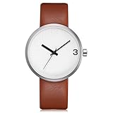  Dragon868 Damen Herren Armbanduhr Einfache Männer Runde Herren Retro Business Lederband Uhr (D)