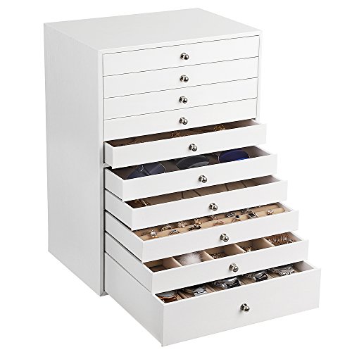 Songmics Muttertagsgeschenk Schmuckkästchen Uhrenkoffer Schmucklade 10 Schichten mit Schubladen JBC10W - 5