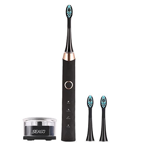 Preisvergleich Produktbild Guisee Elektrische Sonic Zahnbürste, Intelligenter Timer mit Wasserdichtem IPX7, Wiederaufladbare Zahnbürste mit USB,2 Minuten Timer, 3 Reinigungs-Modi, 3 Aufsteckbürsten Bürstenköpfe Schwarz