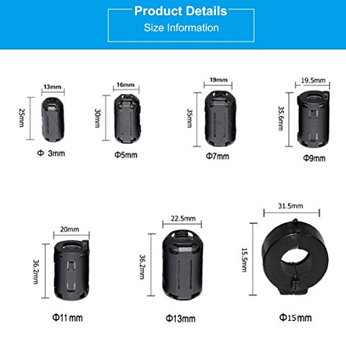 AsiaLONG 10 Stück 5 mm Durchmesser Schwarz RFI Ferritkernfilter zum EMI Clip On Rauschunterdruecker-Kabel Ferritkern Filter (zur Geräuschunterdrückung, zum Aufstecken, aufsteckbar) - 4