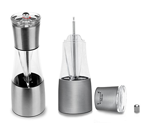 Salz- und Pfeffermühle, GEEKHOM Salz- und Pfeffermühle 2-in-1 Gewürzmühlen-Set mit verstellbarem mechanischen Keramikmahlwerk, Glasgehäuse, rostfreier Edelstahlsalzmühle - 6