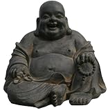 Stone Lite Boz 838L Statuette Bouddha souriant assis Gris/gris fonc&eacute;