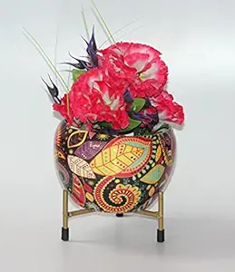 Elegant Crafts India Indoor Plant Pot or Table Planter with Rust Free Metal Stand for Indoor and Outdoor Gardening Plants Pack of 1 Width X Height 06X06 Inches (White)