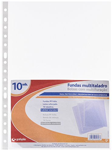 Grafoplás 5570600 Bolsa de 10 Fundas con Taladros Polipropileno Tamaño Folio, Transparentesrente