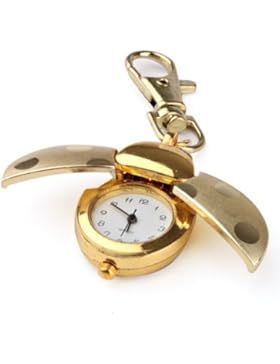 Gold Quarz Analog Schlüsselbund Schlüssel Ring Anhänger Golden Marienkäfer Lady Bug Taschenuhr