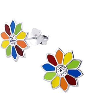 Ein Paar kleine Regenbogenblüten- Ohrstecker aus Sterling Silber mit transparenten Kristallsteinen