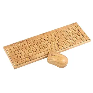 SKY BLUE 2.4G Wireless Bamboo Keyboard and Mouse Combo Ultra-Thin Bamboo Wooden Keyboard Mouse Set Plug and Play for Home Office Laptop