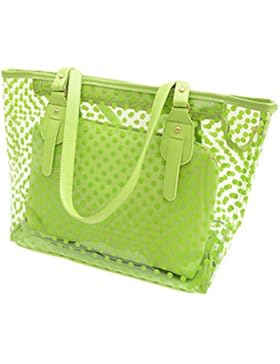 Tinksky Transparente Tasche Handbag 2-Tasche Punktmuster mit Reißverschluss Tote Tasche (Grün)