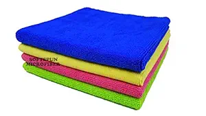 SOFTSPUN Microfiber Cloth - 4 pcs - 40x40 cms - 340 GSM Multicolor - Thick Lint & Streak-Free Multipurpose Cloths - Automotive Microfibre Towels for Car Bike Cleaning Polishing Washing & Detailing.