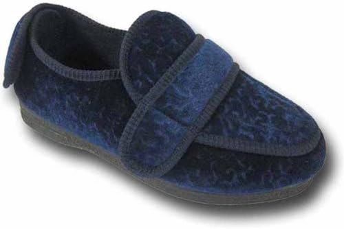 WOMENS DIABETIC ORTHOPAEDIC COMFORT LUXURY SLIPPERS SHOES EXTRA WIDE FIT ADJUSTABLE VELCRO LADIES NAVY SIZE 5