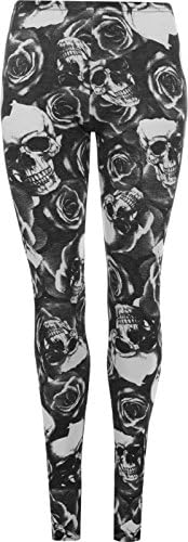 Vitageclothing Womens Rose Floral Skull Print Full Length Leggings Ladies Plus Size Punk Trouser Lowerwear Size 8 10 12 14 16 18 20 22 (Skull &amp; Rose Print, XXL 20-22 UK)