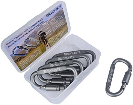 Colored Carabiner Keychain with Screw Lock Aluminum Alloy Spring Clip Hook Normal Carabiner [5 pcs Gray]