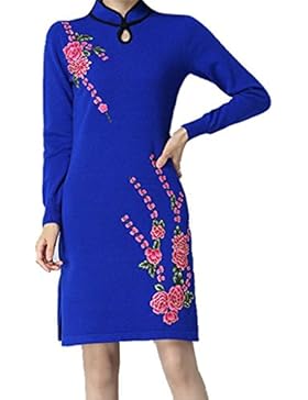 ALUK- Stile cinese - retrò Cheongsam di temperamento Vestito a maglia sottile a maglia lunga dal maniche a maglia...