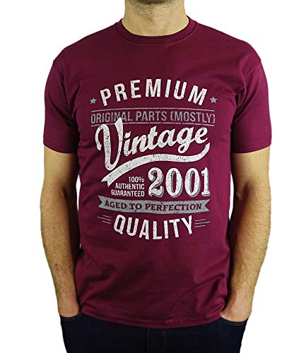 My Generation Gifts 2001 Vintage Year - Aged To Perfection - Regalo di Compleanno per 18 Anni Maglietta da Uomo Bordeaux L