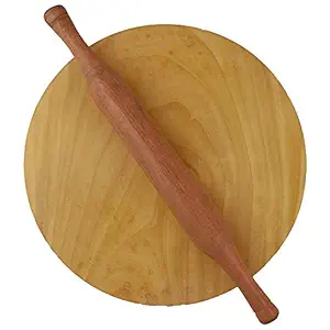 Renown Handicraft Wooden Chakla Belan Set Rolling Board with Pin, 30 cm Diameter