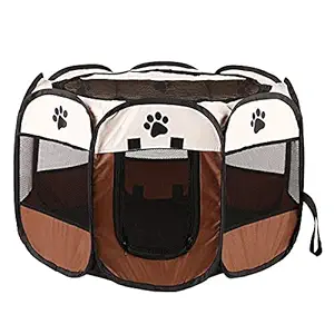 Octagonal Pet Playpen Scratch Resistant Pet Playpen for Pregnant or Injured Cat Foldable Portable Pet Exercise Tents Dog Kennel House-Daerzy, Coffee