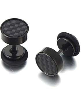 8MM-12MM 2 Schwarz Herren Ohrringe Edelstahl Ohrstecker Fakeplugs Fake Plug Tunnel Ohr-Piercing mit Kohlefaser-Einlage...